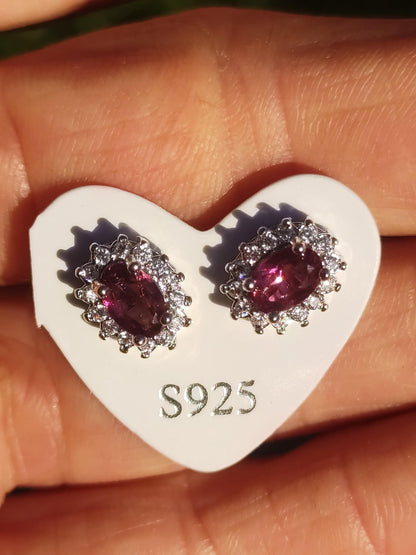 Puces d'oreilles rhodolite rouge argent sterling 925 rareté AAA bijoux femme boucles d'oreilles pierre précieuse pierre de guérison cadeau bijoux précieux rare unique