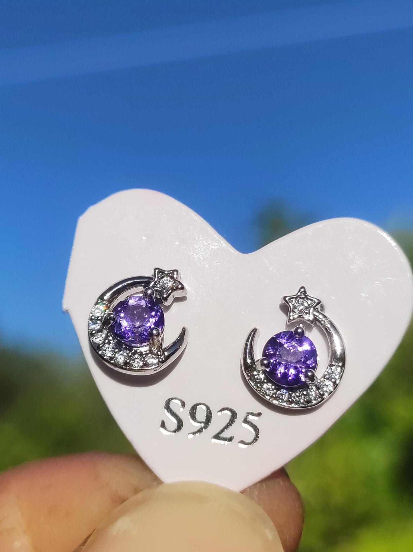 Boucles d'oreilles clous lune étoile en tanzanite bleue argent sterling 925 AAA rareté bijoux femme boucles d'oreilles pierre précieuse pierre de guérison cadeau bijoux précieux
