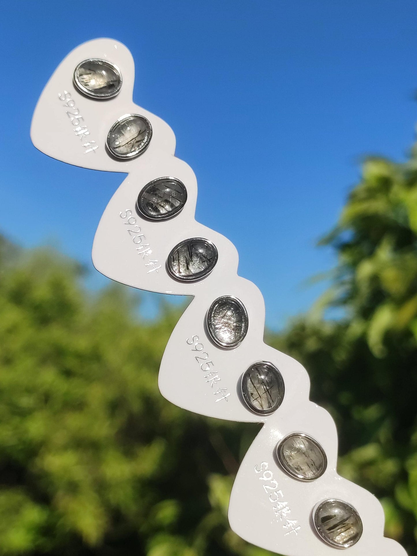 Quartz rutile noir AAA - Clous d'oreilles en argent sterling 925 Pierre précieuse Pierre de guérison Énergie Femme Cadeau Bijou Rareté précieuse
