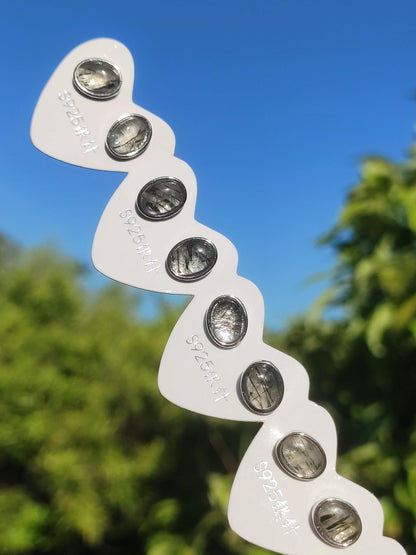 Quartz rutile noir AAA - Clous d'oreilles en argent sterling 925 Pierre précieuse Pierre de guérison Énergie Femme Cadeau Bijou Rareté précieuse