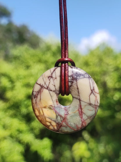 Picasso Jaspis 30mm Donut Edelstein Kette HIPPIE GOA Boho Ethno Nature Donut Schutzsymbol Heilstein Sammler Unikat Mann Frau Er Sie Geschenk