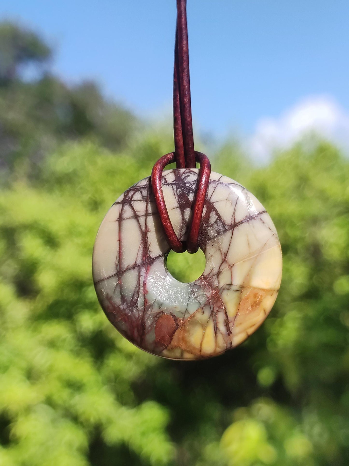 Picasso Jaspis 30mm Donut Edelstein Kette HIPPIE GOA Boho Ethno Nature Donut Schutzsymbol Heilstein Sammler Unikat Mann Frau Er Sie Geschenk