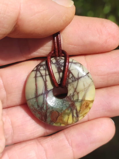 Picasso Jaspis 30mm Donut Edelstein Kette HIPPIE GOA Boho Ethno Nature Donut Schutzsymbol Heilstein Sammler Unikat Mann Frau Er Sie Geschenk