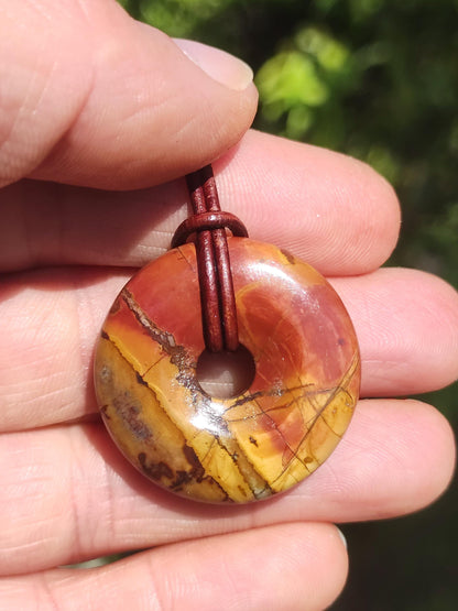 Picasso Jaspis 30mm Donut Edelstein Kette HIPPIE GOA Boho Ethno Nature Donut Schutzsymbol Heilstein Sammler Unikat Mann Frau Er Sie Geschenk