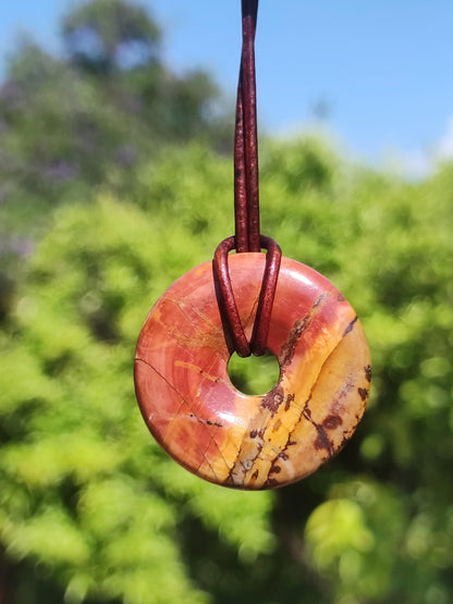 Picasso Jaspis 30mm Donut Edelstein Kette HIPPIE GOA Boho Ethno Nature Donut Schutzsymbol Heilstein Sammler Unikat Mann Frau Er Sie Geschenk
