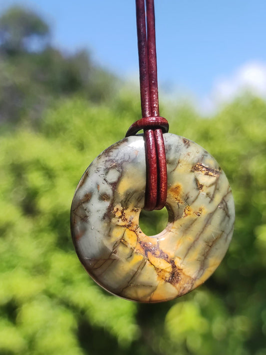 Picasso Jasper 30mm Donut Gemstone Necklace HIPPIE GOA Boho Ethno Nature Donut Protection Symbol Healing Stone Collector Unique Man Woman He She Gift