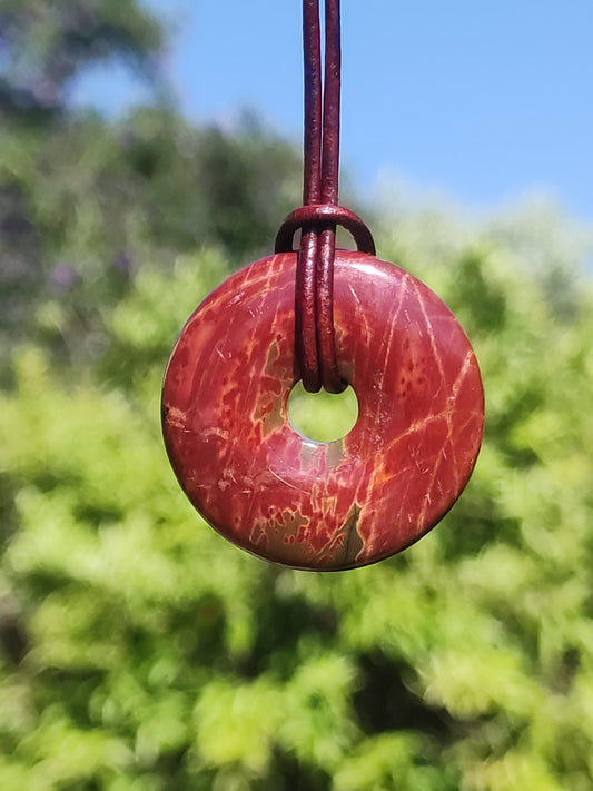Picasso Jasper 30mm Donut Gemstone Necklace HIPPIE GOA Boho Ethno Nature Donut Protection Symbol Healing Stone Collector Unique Man Woman He She Gift