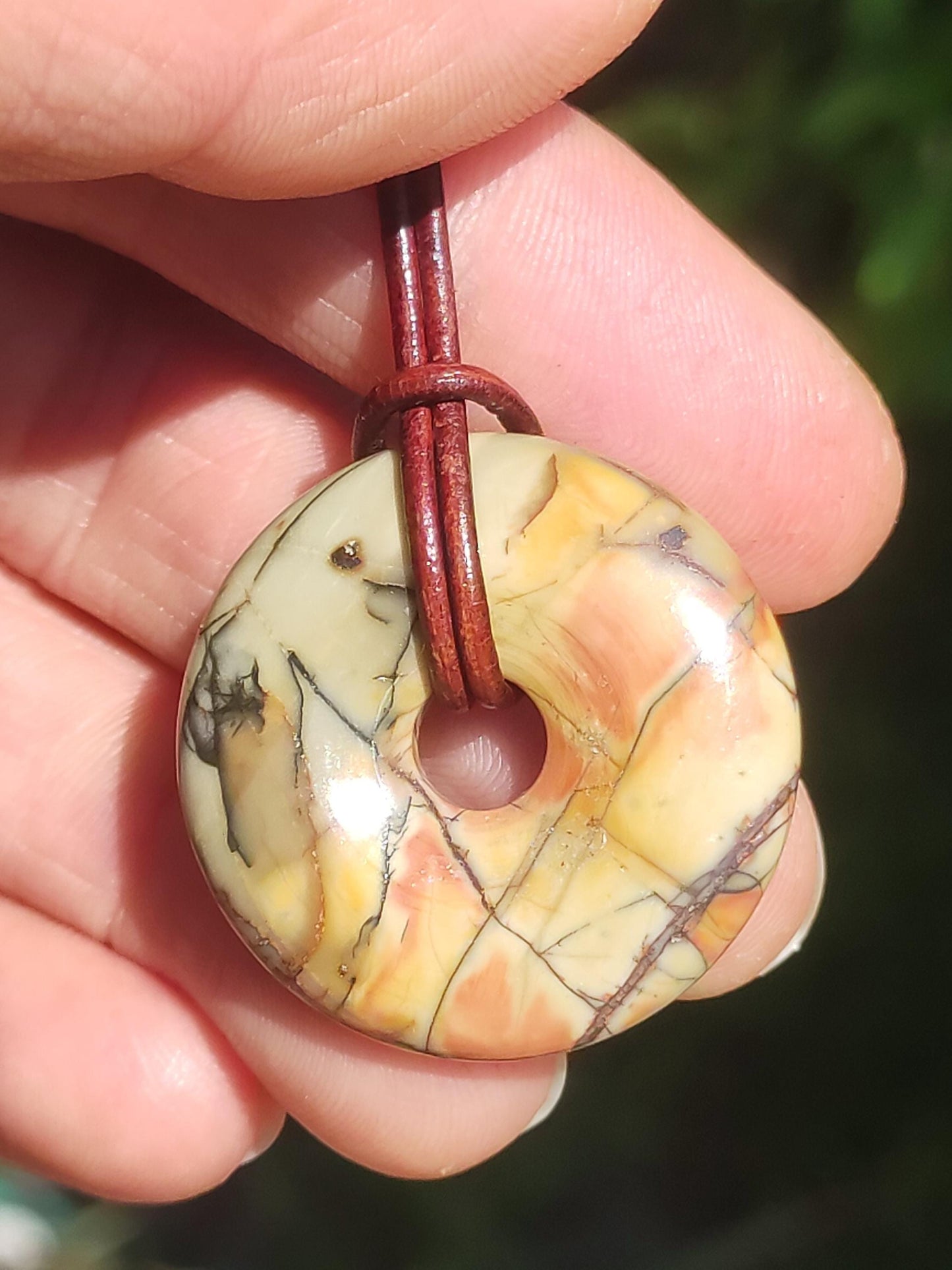 Picasso Jaspis 30mm Donut Edelstein Kette HIPPIE GOA Boho Ethno Nature Donut Schutzsymbol Heilstein Sammler Unikat Mann Frau Er Sie Geschenk