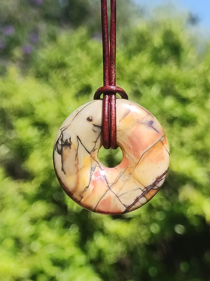 Picasso Jaspis 30mm Donut Edelstein Kette HIPPIE GOA Boho Ethno Nature Donut Schutzsymbol Heilstein Sammler Unikat Mann Frau Er Sie Geschenk