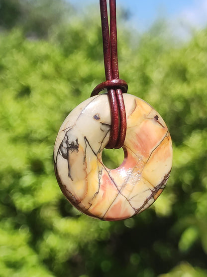 Picasso Jaspis 30mm Donut Edelstein Kette HIPPIE GOA Boho Ethno Nature Donut Schutzsymbol Heilstein Sammler Unikat Mann Frau Er Sie Geschenk