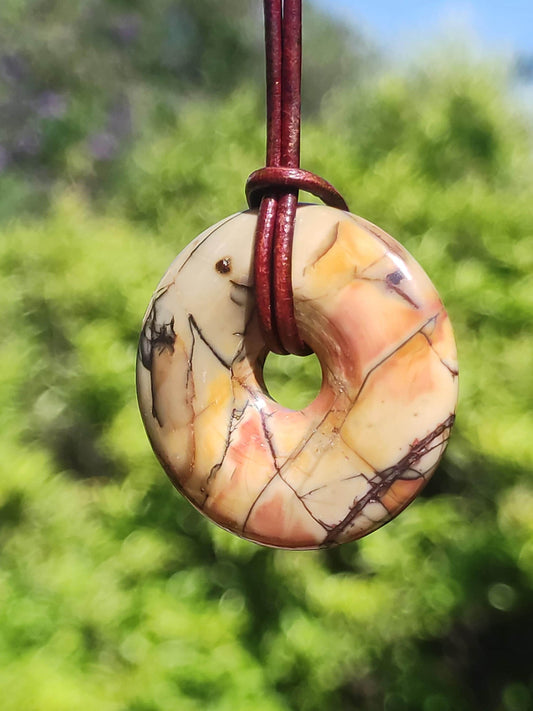 Picasso Jasper 30mm Donut Gemstone Necklace HIPPIE GOA Boho Ethno Nature Donut Protection Symbol Healing Stone Collector Unique Man Woman He She Gift