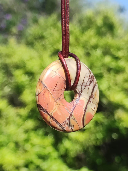 Picasso Jaspis 30mm Donut Edelstein Kette HIPPIE GOA Boho Ethno Nature Donut Schutzsymbol Heilstein Sammler Unikat Mann Frau Er Sie Geschenk