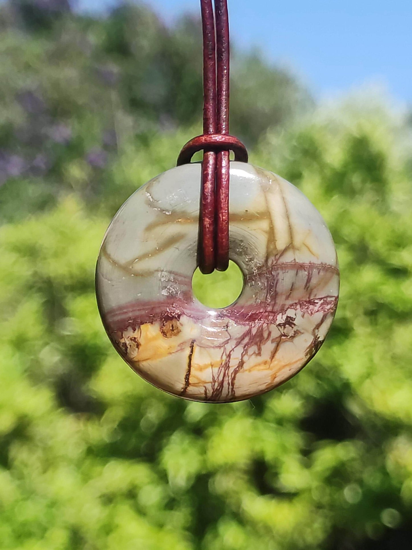 Picasso Jaspis 30mm Donut Edelstein Kette HIPPIE GOA Boho Ethno Nature Donut Schutzsymbol Heilstein Sammler Unikat Mann Frau Er Sie Geschenk
