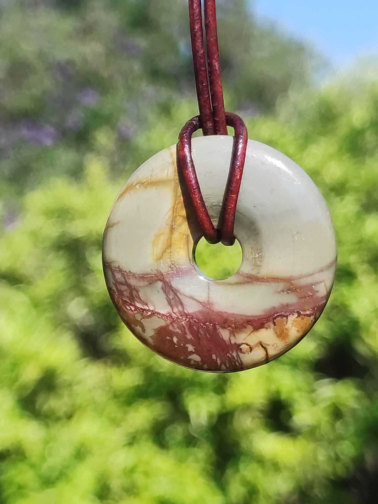 Picasso Jaspis 30mm Donut Edelstein Kette HIPPIE GOA Boho Ethno Nature Donut Schutzsymbol Heilstein Sammler Unikat Mann Frau Er Sie Geschenk