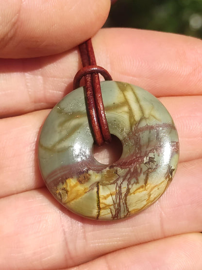 Picasso Jaspis 30mm Donut Edelstein Kette HIPPIE GOA Boho Ethno Nature Donut Schutzsymbol Heilstein Sammler Unikat Mann Frau Er Sie Geschenk