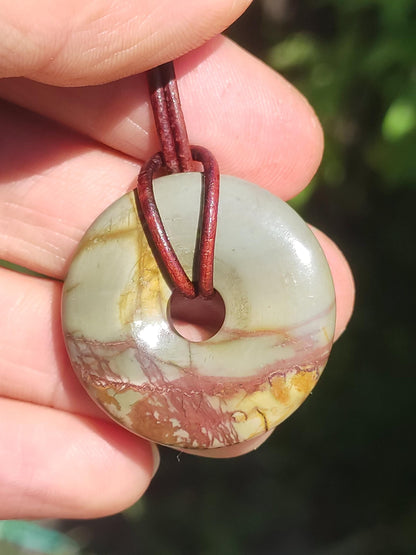 Picasso Jaspis 30mm Donut Edelstein Kette HIPPIE GOA Boho Ethno Nature Donut Schutzsymbol Heilstein Sammler Unikat Mann Frau Er Sie Geschenk