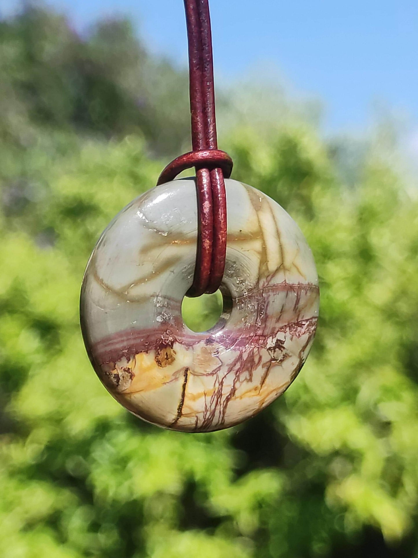 Picasso Jaspis 30mm Donut Edelstein Kette HIPPIE GOA Boho Ethno Nature Donut Schutzsymbol Heilstein Sammler Unikat Mann Frau Er Sie Geschenk