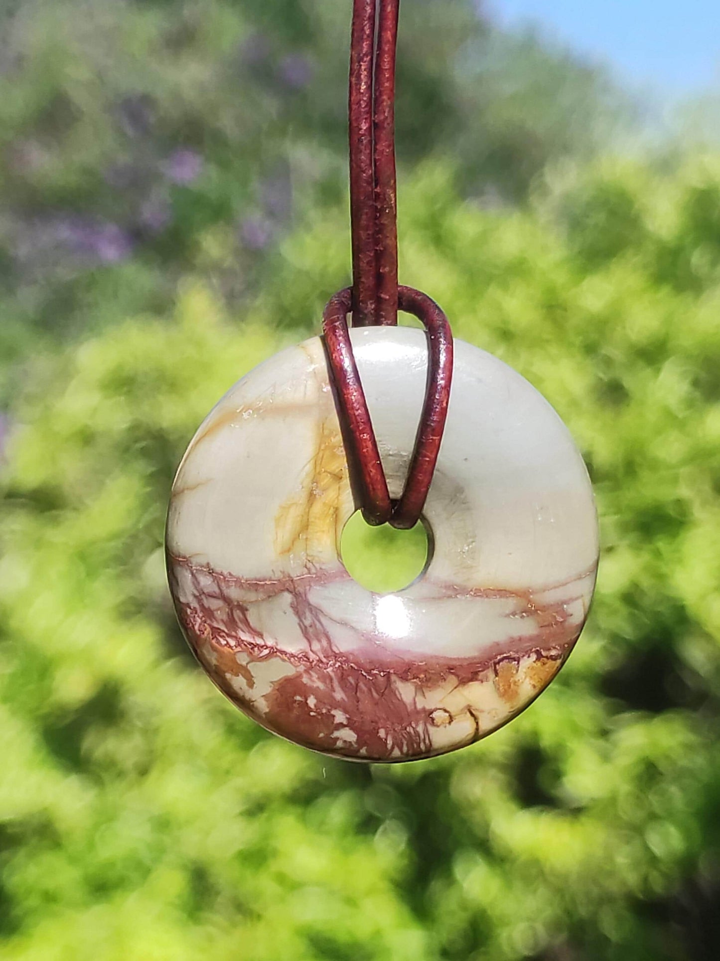Picasso Jaspis 30mm Donut Edelstein Kette HIPPIE GOA Boho Ethno Nature Donut Schutzsymbol Heilstein Sammler Unikat Mann Frau Er Sie Geschenk