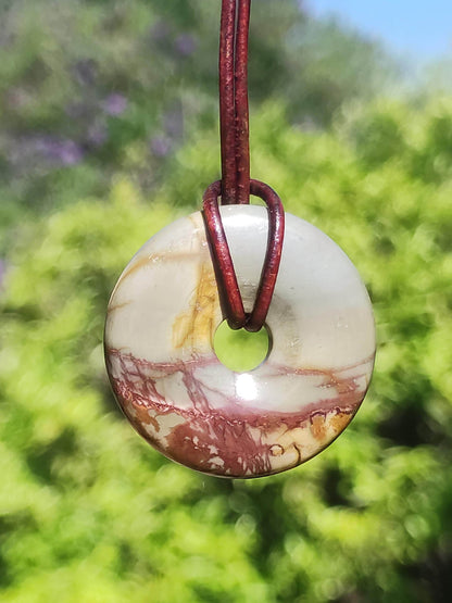 Picasso Jaspis 30mm Donut Edelstein Kette HIPPIE GOA Boho Ethno Nature Donut Schutzsymbol Heilstein Sammler Unikat Mann Frau Er Sie Geschenk