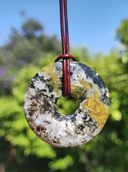 Ocean Jaspis bunt ~ Edelstein Kette Donut 40mm Ozean Natur Heilstein Rarität Kristalle Schmuck Anhänger Geschenk Er Sie Frau Mann Rarität