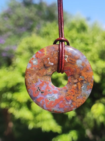Jaspe Océan multicolore ~ Collier en pierre précieuse Donut 40mm Océan Nature Pierre de guérison Rareté Cristaux Bijoux Pendentif Cadeau Elle Lui Femme Homme Rareté