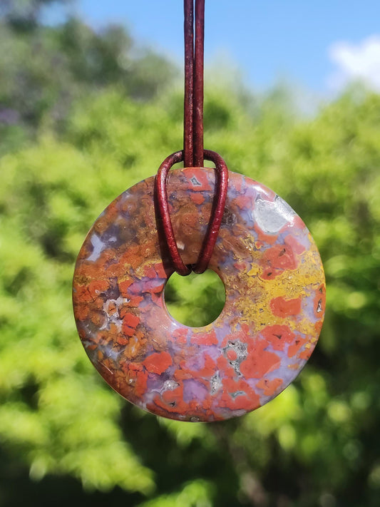 Colorful Ocean Jasper ~ Gemstone Necklace Donut 40mm Ocean Natural Healing Stone Rarity Crystals Jewelry Pendant Gift Him Her Woman Man Rarity