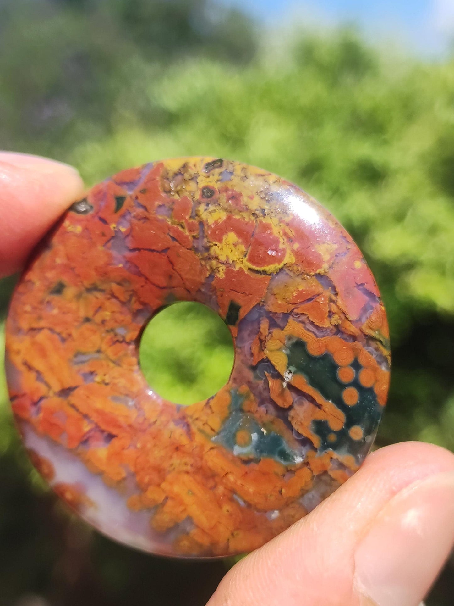 Jaspe océanique multicolore ~ Collier en pierre précieuse Donut 40mm Océan Pierre naturelle Pierre de guérison Rareté Bijoux en cristal Pendentif Cadeau Elle Lui Femme Homme Rareté