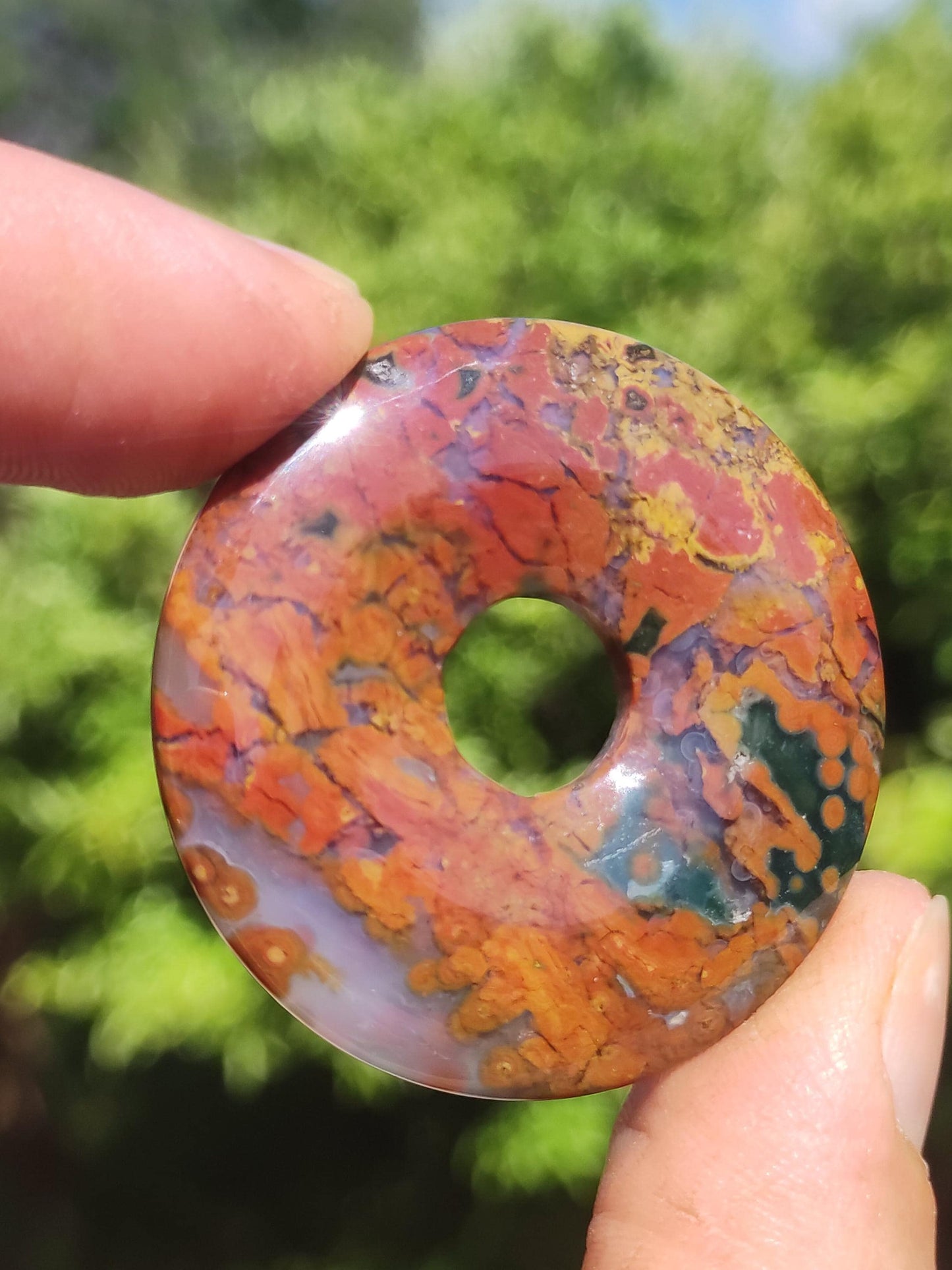Jaspe océanique multicolore ~ Collier en pierre précieuse Donut 40mm Océan Pierre naturelle Pierre de guérison Rareté Bijoux en cristal Pendentif Cadeau Elle Lui Femme Homme Rareté