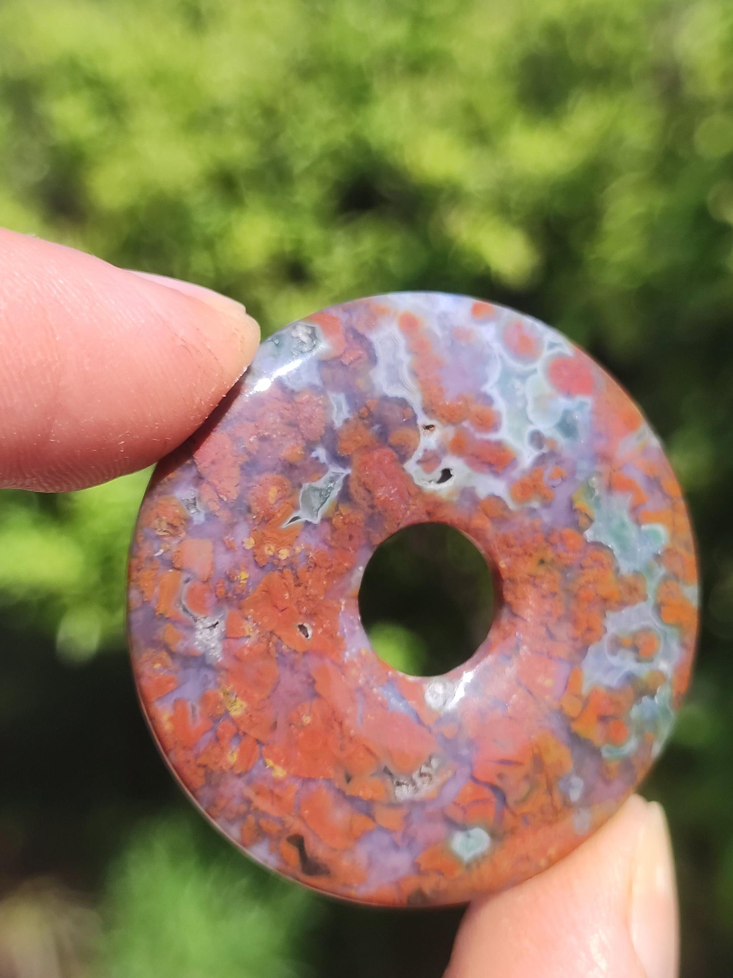 Ocean Jaspis bunt ~ Edelstein Kette Donut 40mm Ozean Natur Heilstein Rarität Kristalle Schmuck Anhänger Geschenk Er Sie Frau Mann Rarität