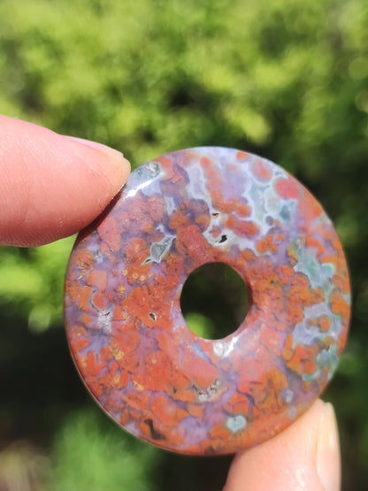 Ocean Jaspis bunt ~ Edelstein Kette Donut 40mm Ozean Natur Heilstein Rarität Kristalle Schmuck Anhänger Geschenk Er Sie Frau Mann Rarität
