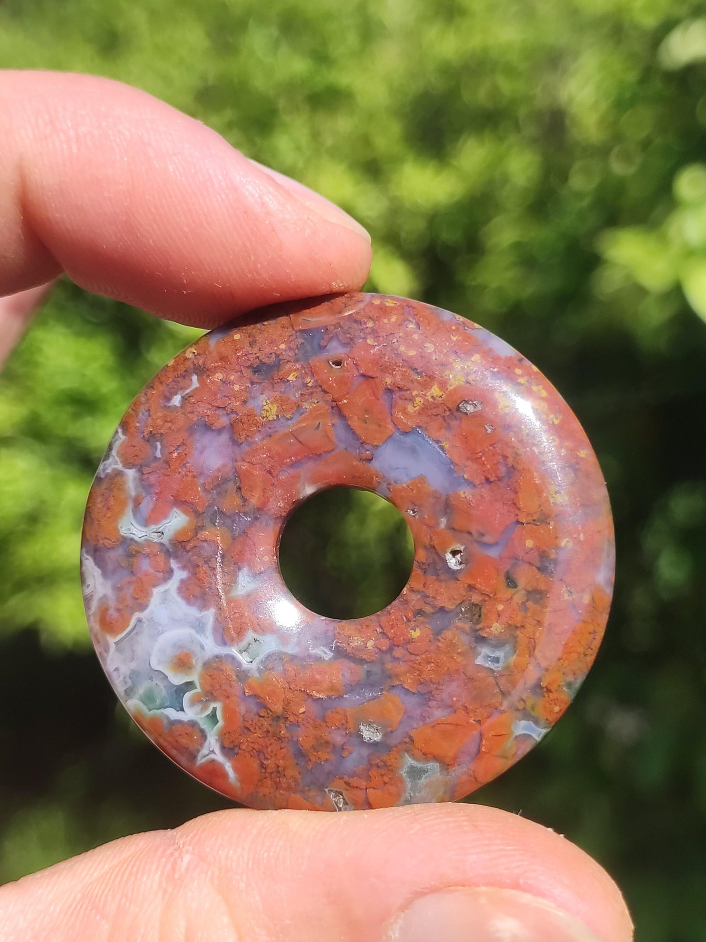 Ocean Jaspis bunt ~ Edelstein Kette Donut 40mm Ozean Natur Heilstein Rarität Kristalle Schmuck Anhänger Geschenk Er Sie Frau Mann Rarität