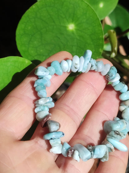 Larimar A (Atlantis Stone) ~ Edelstein Splitter Armband ~GOA~Hippie~Boho~Indie~Ethno~Heilstein~Sky~Blue