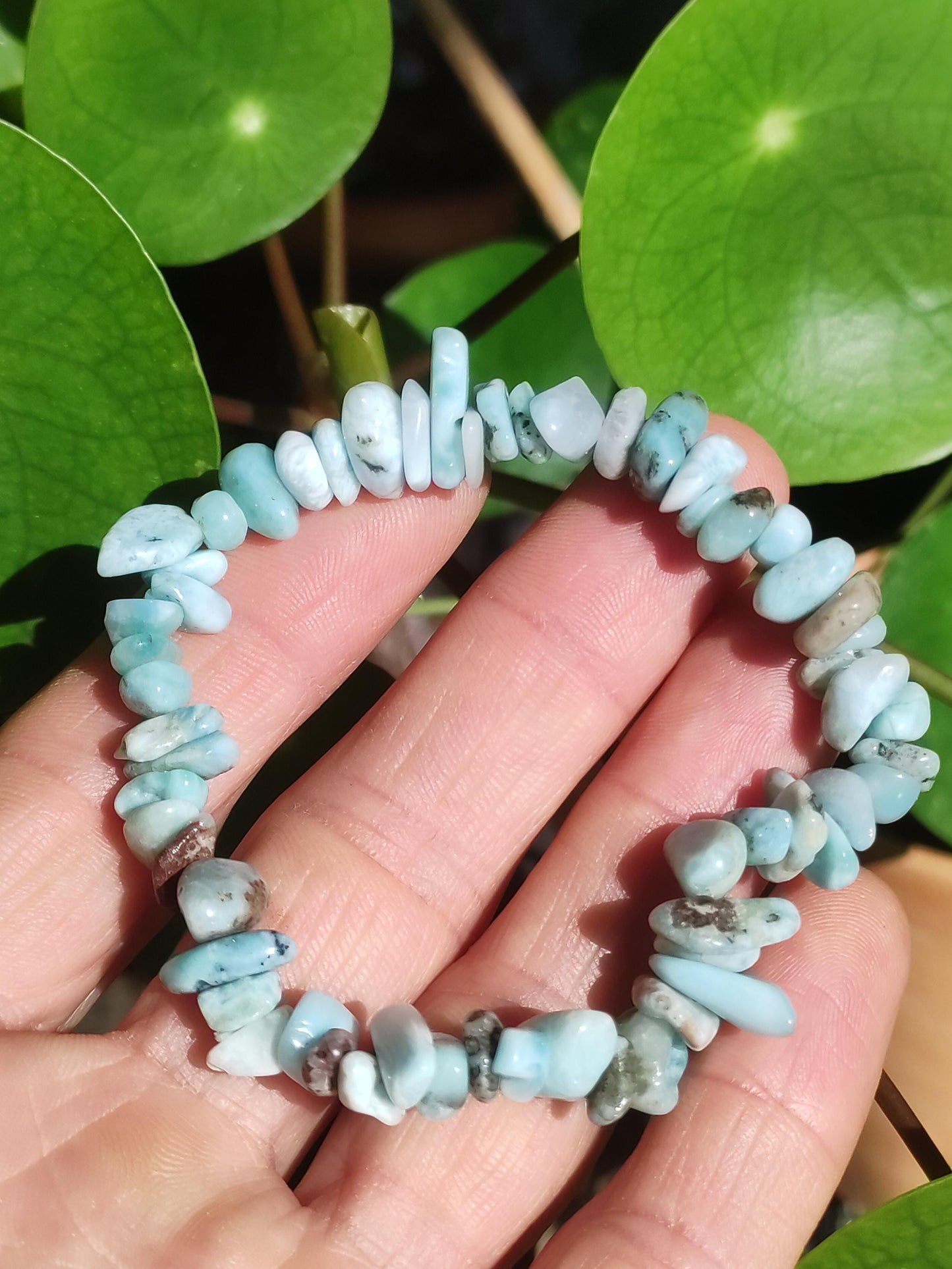 Larimar A (Atlantis Stone) ~ Edelstein Splitter Armband ~GOA~Hippie~Boho~Indie~Ethno~Heilstein~Sky~Blue
