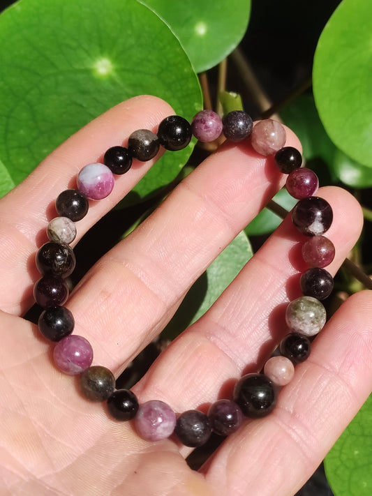 Tourmaline multicolore - Bracelet de pierres précieuses rouge rose fuchsia vert GOA Hippie Boho Pierre de guérison naturelle Cadeau Lui Elle Homme Femme Ami Énergie Force