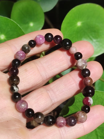 Tourmaline multicolore - Bracelet de pierres précieuses rouge rose fuchsia vert GOA Hippie Boho Pierre de guérison naturelle Cadeau Lui Elle Homme Femme Ami Énergie Force