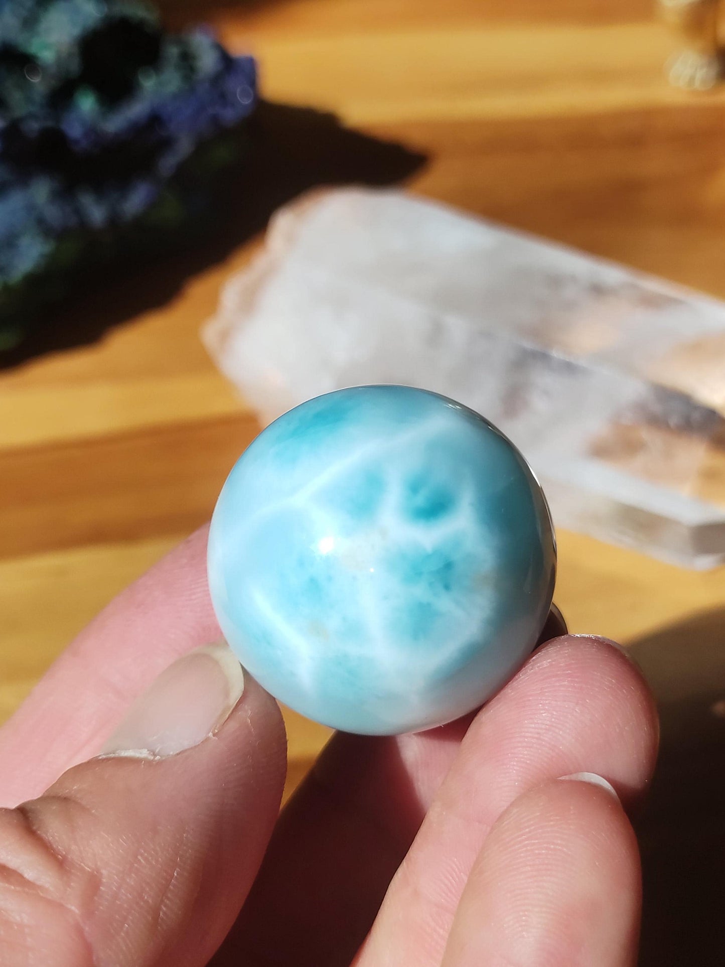 Larimar AAA *Fractale* Boule de pierre précieuse Décoration bleue Sphère Cristal Cadeau Pierre de guérison naturelle bleue Collectionneur naturel Cadeau minéral Mer Ciel