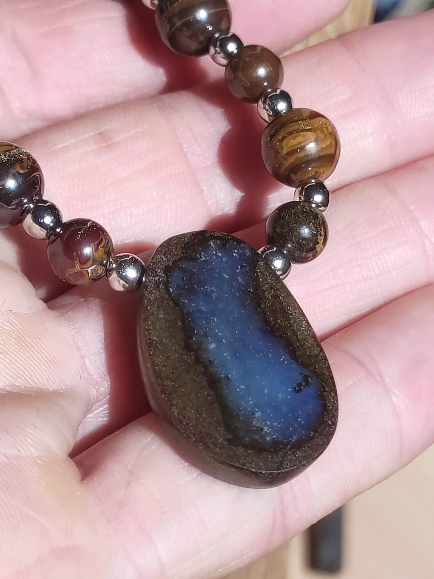 Boulder Opal - Designer Gemstone Beaded Necklace Meditation Prayer Necklace Mantra Boho Healing Stone Chakra Crystal Rarity Rare