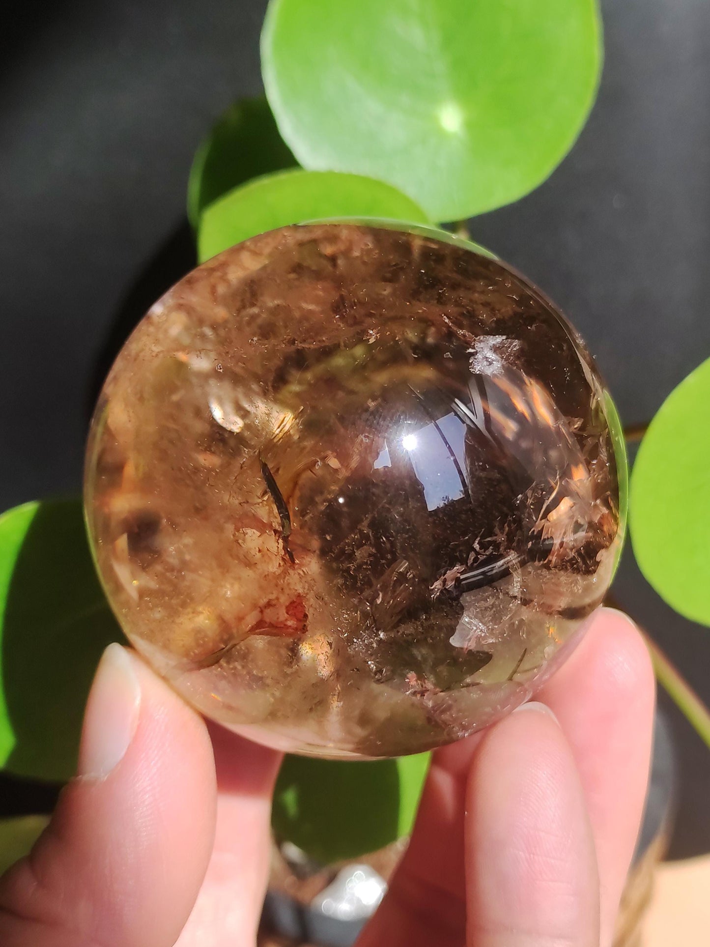 Rauchquarz Smokey Quarz Regenbogen ~ Magische Edelstein Kugel Massage & Deko Sphere Crystal Spielkugel Meditation ~HIPPIE ~Heilstein Rarität