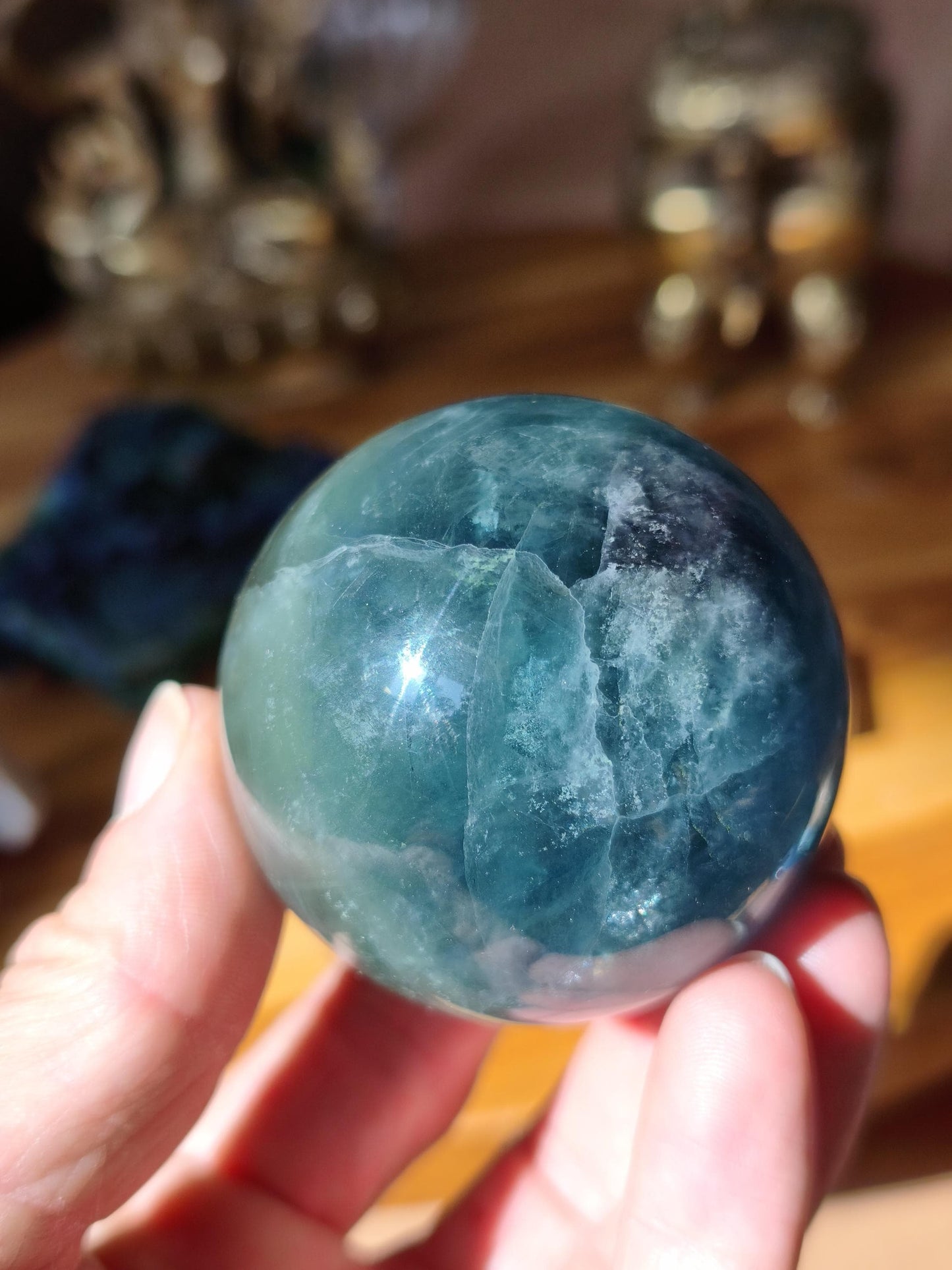 Fluorit blau grün - Edelstein Kugel Deko Sphere Kristall Heilstein Spielkugel Meditation Geschenk Er Sie Mann Frau Freundin Wohnen Rarität