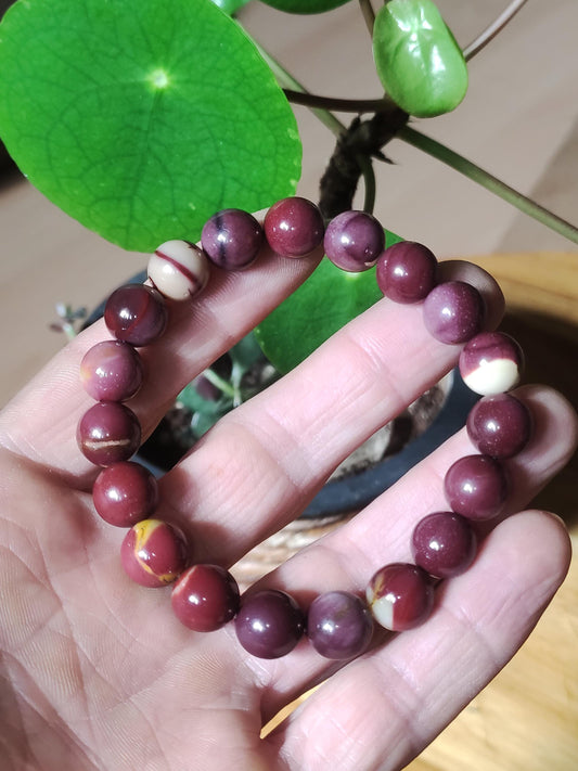 10mm Mookaite ~ Gemstone Bracelet Stretch Hippie Boho Ethnic Indie Natural Healing Stone Crystals Energy Chakra Gift Woman Man Brother Unique Piece