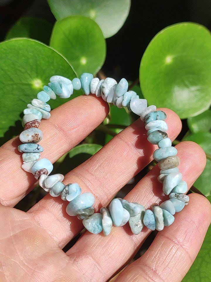 Larimar A (Atlantis Stone) ~ Edelstein Splitter Armband ~GOA~Hippie~Boho~Indie~Ethno~Heilstein~Sky~Blue