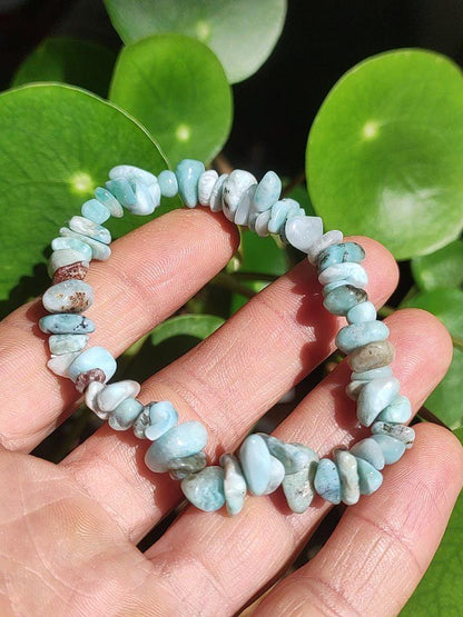 Larimar A (Atlantis Stone) ~ Edelstein Splitter Armband ~GOA~Hippie~Boho~Indie~Ethno~Heilstein~Sky~Blue