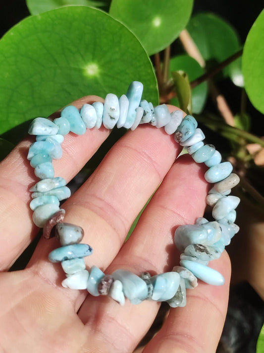 Larimar A (Atlantis Stone) ~ Edelstein Splitter Armband ~GOA~Hippie~Boho~Indie~Ethno~Heilstein~Sky~Blue