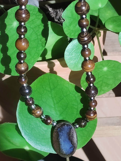 Boulder Opal - Designer Gemstone Beaded Necklace Meditation Prayer Necklace Mantra Boho Healing Stone Chakra Crystal Rarity Rare