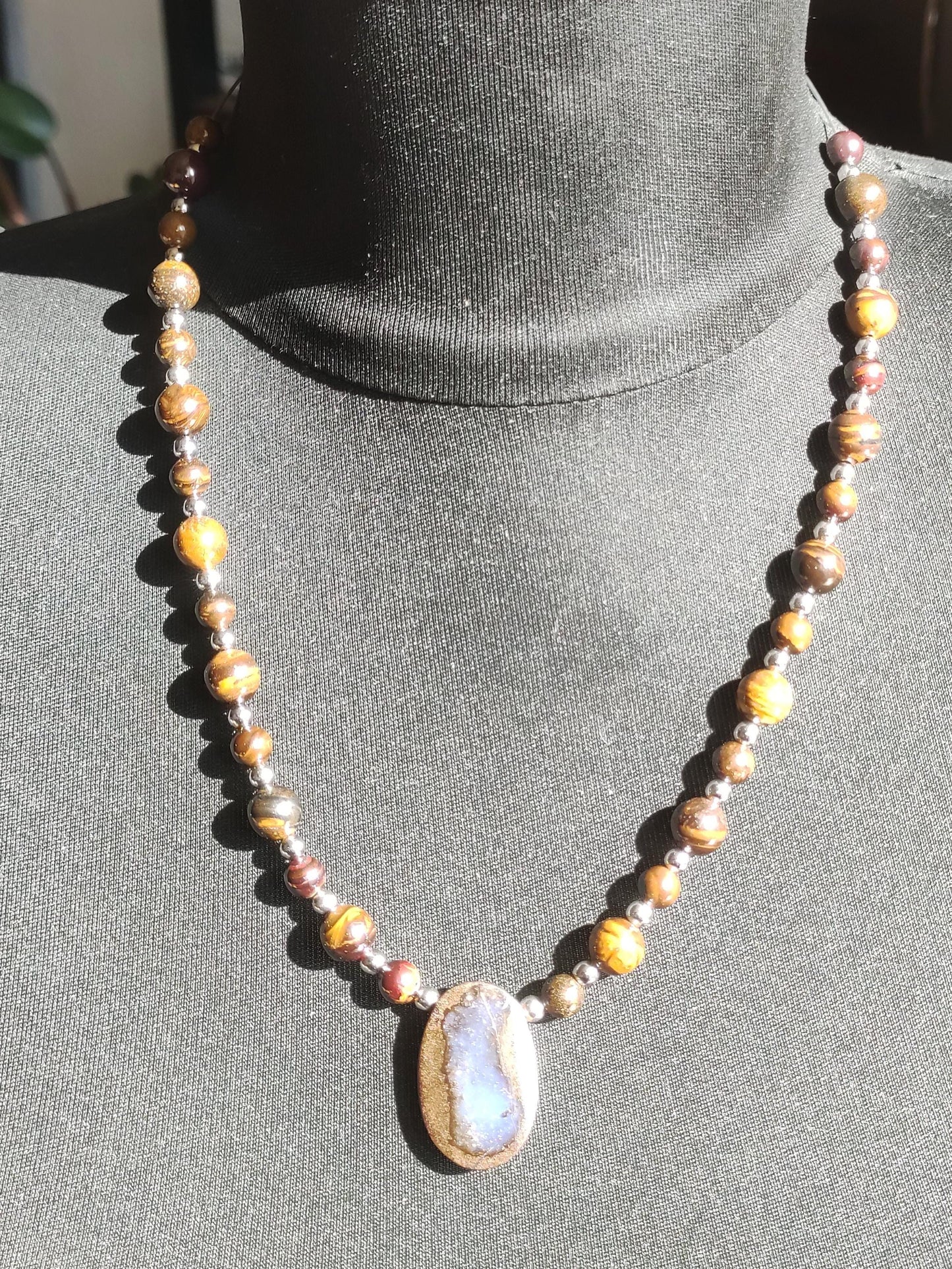 Boulder Opal - Designer Gemstone Beaded Necklace Meditation Prayer Necklace Mantra Boho Healing Stone Chakra Crystal Rarity Rare