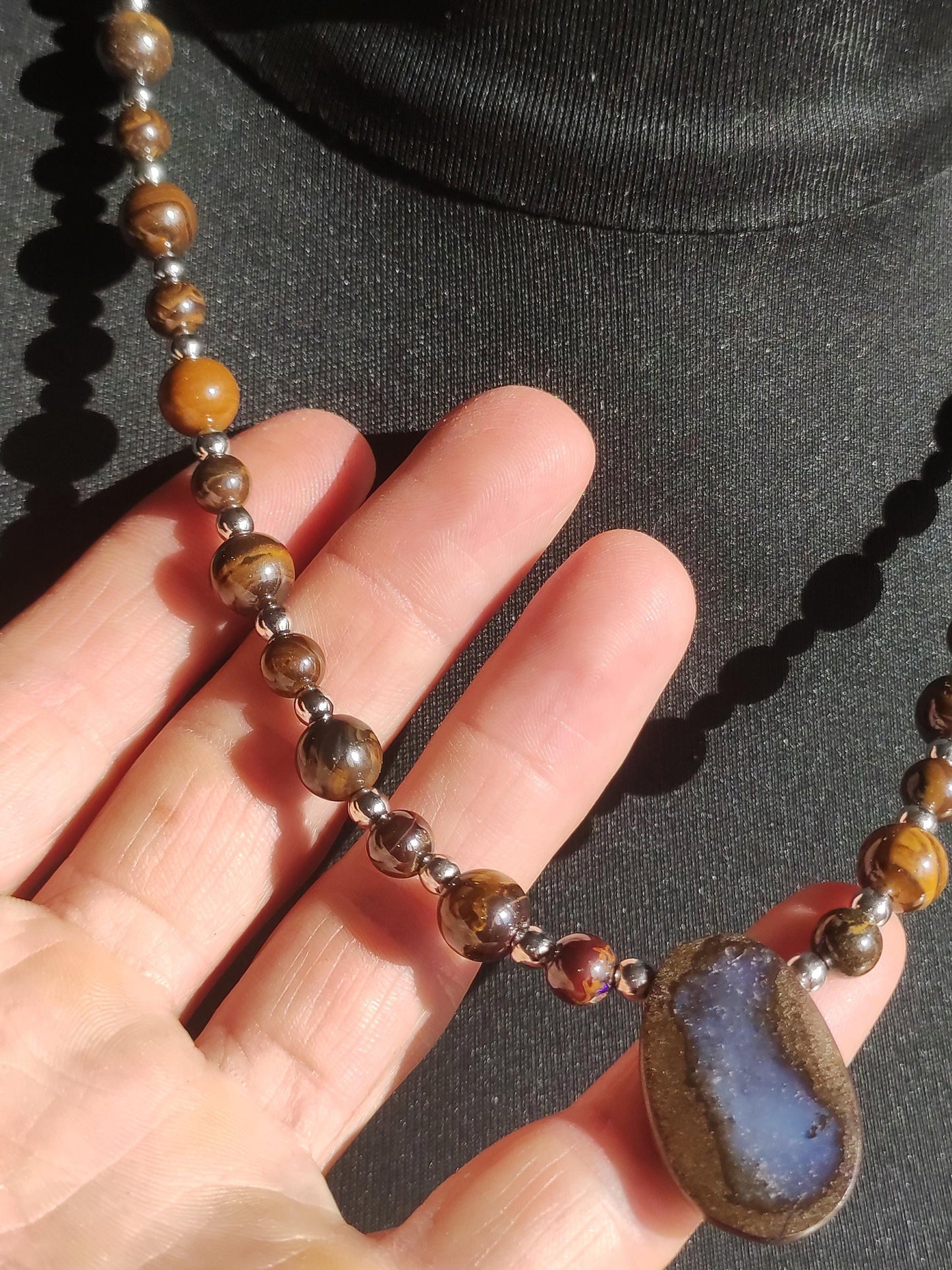 Boulder Opal - Designer Gemstone Beaded Necklace Meditation Prayer Necklace Mantra Boho Healing Stone Chakra Crystal Rarity Rare