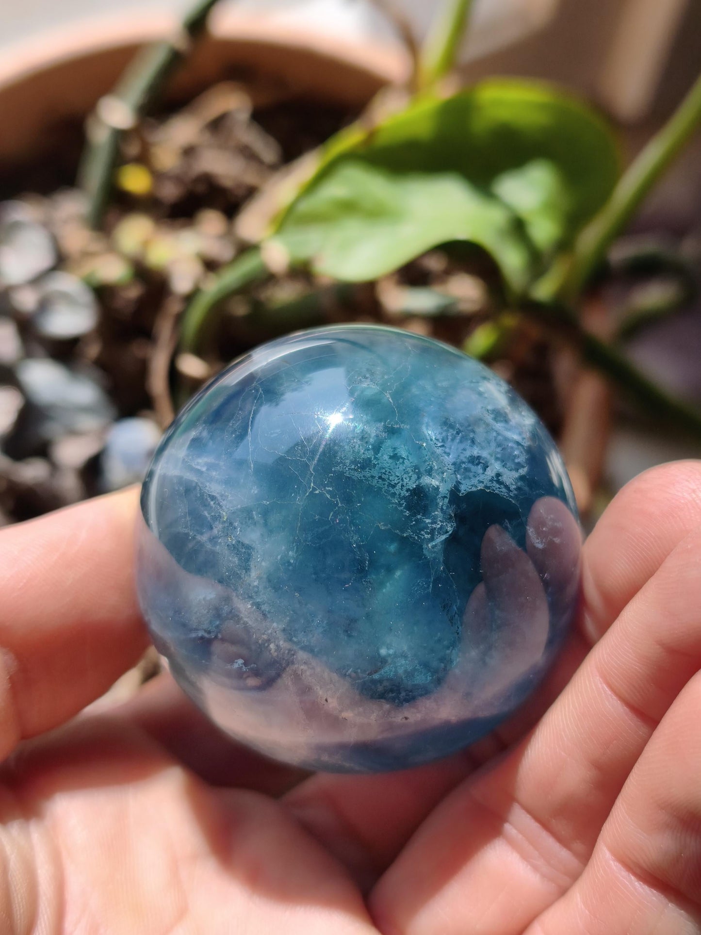 Fluorite bleu vert - Sphère pierre précieuse Déco Cristal lithothérapie Boule de méditation Cadeau Lui Elle Homme Femme petite amie Décoration Rareté