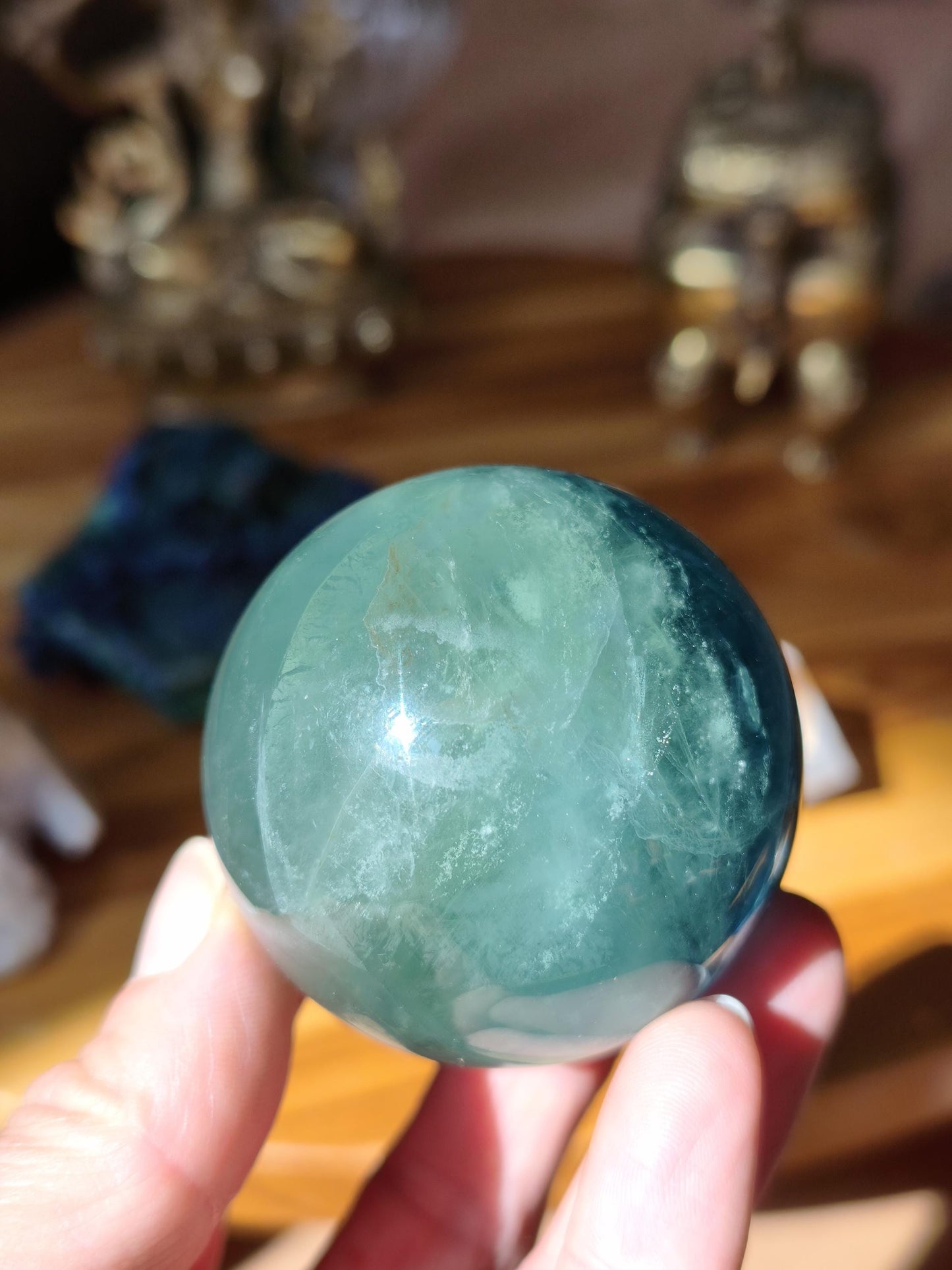 Fluorit blau grün - Edelstein Kugel Deko Sphere Kristall Heilstein Spielkugel Meditation Geschenk Er Sie Mann Frau Freundin Wohnen Rarität