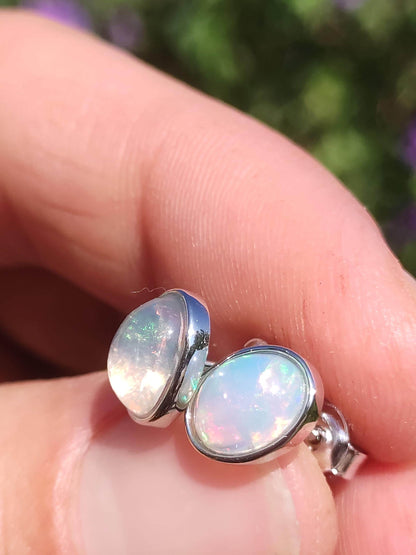 Boucles d'oreilles à tige en opale éthiopienne AAA - Argent sterling 925 - Pierre précieuse colorée - Pierre de guérison - Énergie - Cadeau pour femme - Bijoux de haute qualité - Précieux et rare