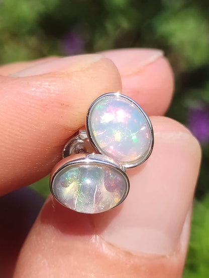Boucles d'oreilles à tige en opale éthiopienne AAA - Argent sterling 925 - Pierre précieuse colorée - Pierre de guérison - Énergie - Cadeau pour femme - Bijoux de haute qualité - Précieux et rare